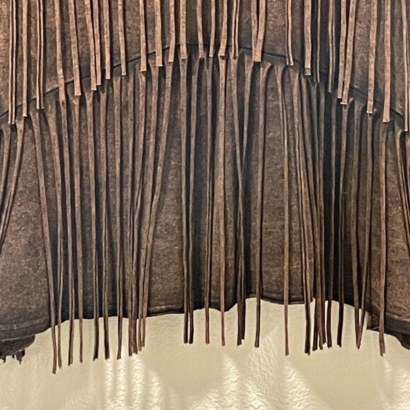 (NEW) T PARTY Fringe Rhinestone Sleeveless Tank Washed/Embellished, Brown - S - Picture 4 of 10